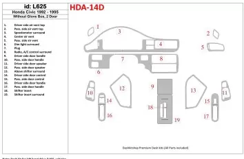 Honda Civic 1992-1995 4 Des portes, Sans lueur-boîte BD Kit la décoration du tableau de bord - 1 - habillage decor de tableau de