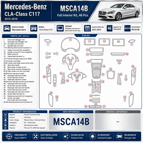 Mercedes-Benz CLA-Class 2014-2017 kit décor tableau de bord 3D, 46 pièces