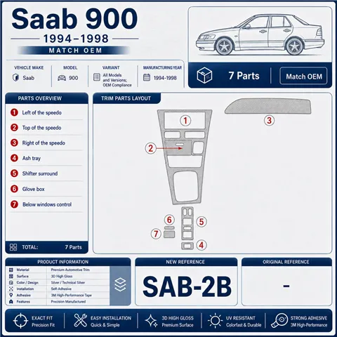 Saab 900 1994-1998 conformité OEM, 7 pièces kit décoration intérieure tableau de bord