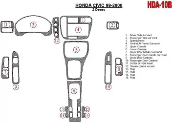 Honda Civic 1999-2000 2 Des portes 16 Parts set BD Kit la décoration du tableau de bord - 2 - habillage decor de tableau de bord