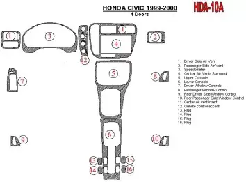 Honda Civic 1999-2000 4 Des portes 16 Parts set BD Kit la décoration du tableau de bord - 2 - habillage decor de tableau de bord