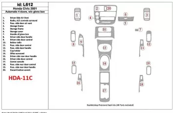 Honda Civic 2001-2001 Boîte automatique, 4 Des portes, Sans lueur-boîte, 20 Parts set BD Kit la décoration du tableau de bord - 