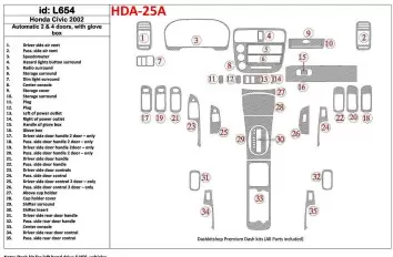 Honda Civic 2002-2002 Boîte automatique, 2 or 4 Des portes, Avec lueur-boîte, 35 Parts set BD Kit la décoration du tableau de bo