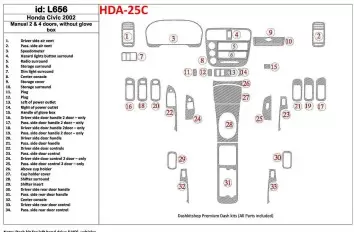 Honda Civic 2002-2002 boîte manuellebox, 2 or 4 Des portes, Sans lueur-boîte, 34 Parts set BD Kit la décoration du tableau de bo