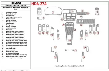 Honda Civic 2003-2005 Boîte automatique, 2 or 4 Des portes, Avec lueur-boîte BD Kit la décoration du tableau de bord - 1 - habil