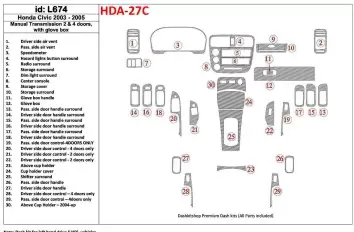 Honda Civic 2003-2005 boîte manuelle Box, 2 or 4 Des portes, Avec lueur-boîte BD Kit la décoration du tableau de bord - 1 - habi