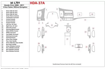 Honda Civic 2006-2011 4 Des portes, Sans NAVI system BD Kit la décoration du tableau de bord - 1 - habillage decor de tableau de