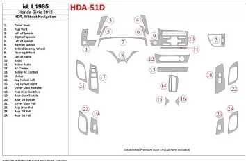 Honda Civic 2012-UP Sedan, Sans NAVI BD Kit la décoration du tableau de bord - 1 - habillage decor de tableau de bord