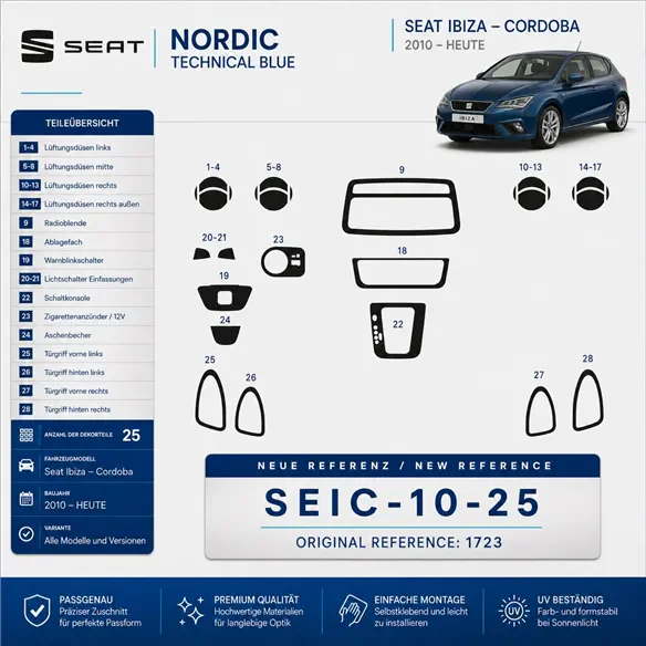 Seat Ibiza – Cordoba 2010 - à aujourd’hui 3D kit décoration intérieure tableau de bord 25 pièces