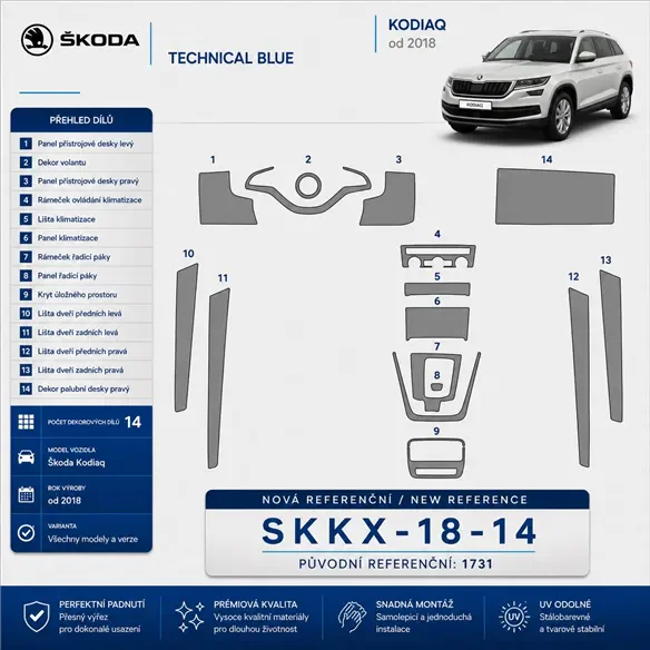 Skoda Kodiaq 2018 3D kit décoration intérieure tableau de bord 14 pièces