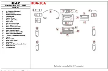 Honda CR-V 1997-1998 Paquet de base, 22 Pieces, BD Kit la décoration du tableau de bord - 1 - habillage decor de tableau de bord