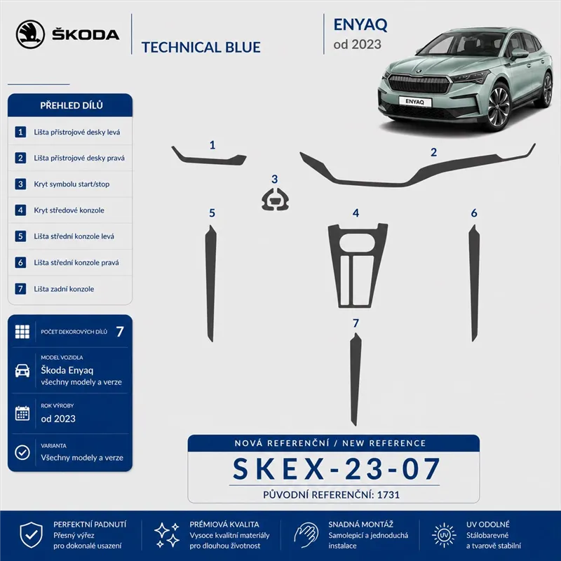 Skoda Enyaq 2023 3D kit décoration intérieure tableau de bord 7 pièces