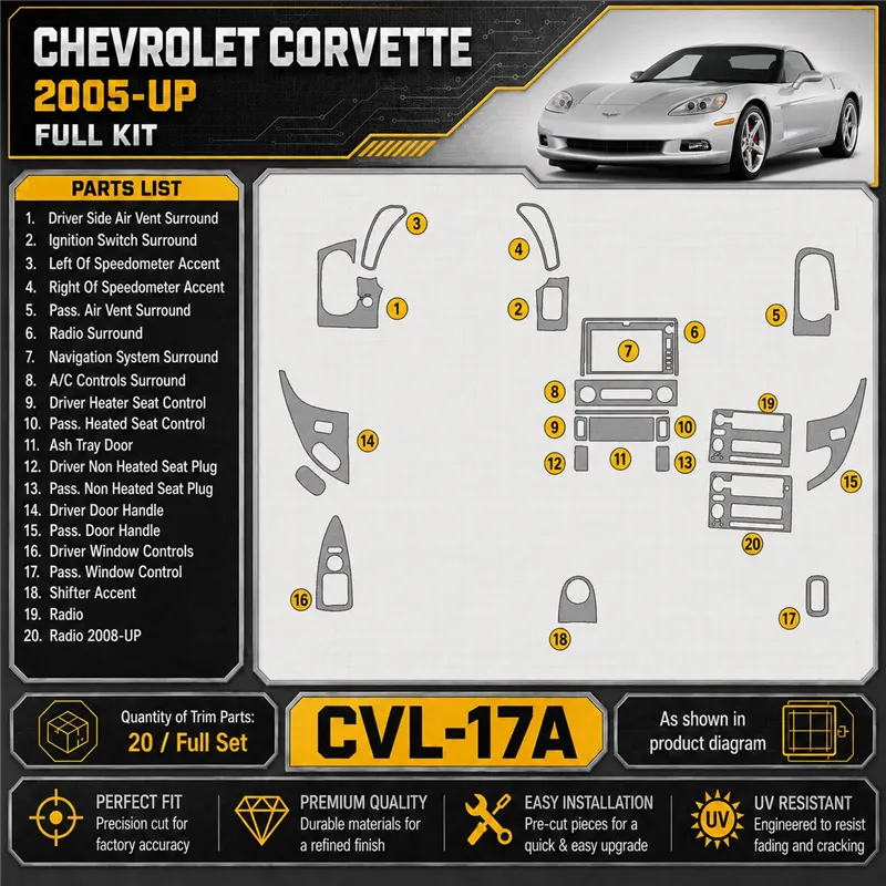 Chevrolet Corvette 2005 - à aujourd’hui kit complet kit décoration intérieure tableau de bord
