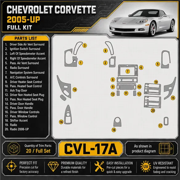 Chevrolet Corvette 2005 - à aujourd’hui kit complet kit décoration intérieure tableau de bord