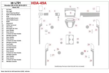Honda CR-V 2010-UP Paquet de base, EX Model BD Kit la décoration du tableau de bord - 1 - habillage decor de tableau de bord