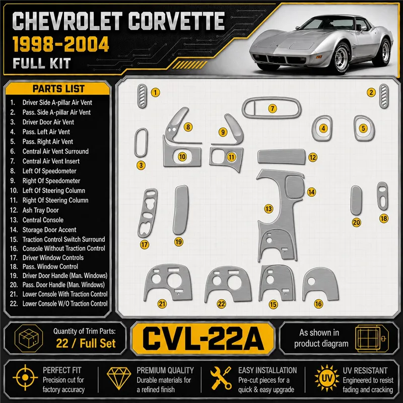 Chevrolet Corvette 1998-2004 kit complet kit décoration intérieure tableau de bord