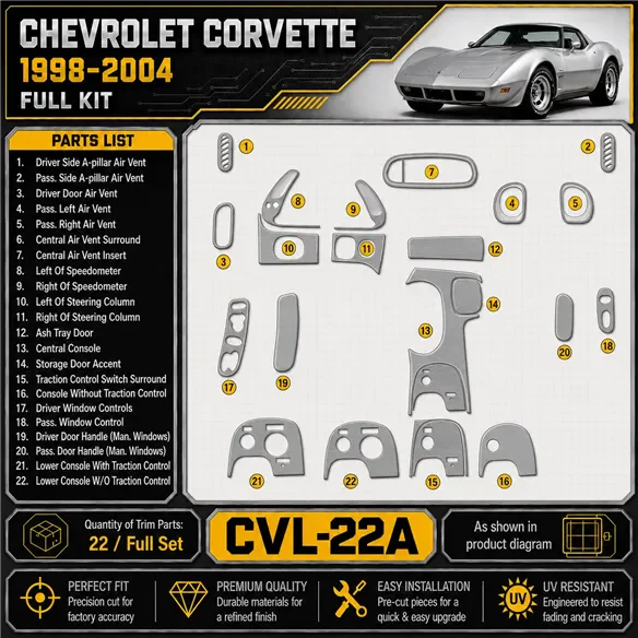 Chevrolet Corvette 1998-2004 kit complet kit décoration intérieure tableau de bord