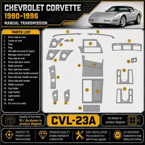 Chevrolet Corvette 1990-1996 boîte manuelle boîte kit décoration intérieure tableau de bord