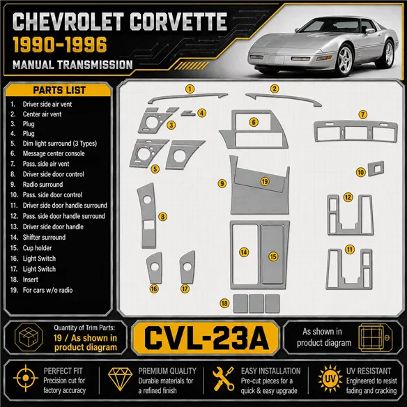 Chevrolet Corvette 1990-1996 boîte manuelle boîte kit décoration intérieure tableau de bord