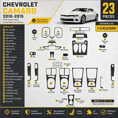 Chevrolet Camaro 2010-2015 kit décoration intérieure tableau de bord 23 pièces 2