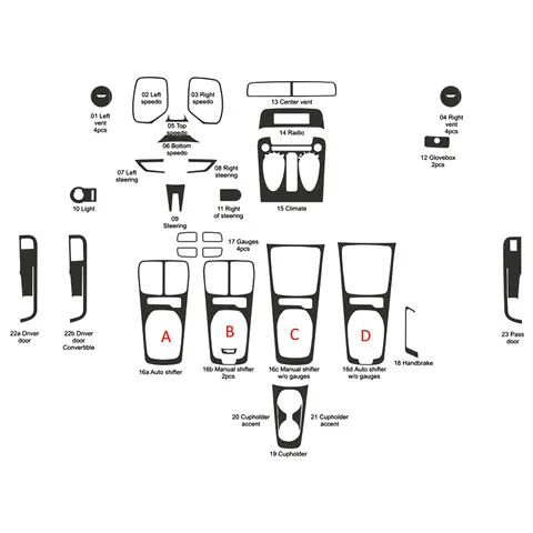 Chevrolet Camaro 2010-2015 kit décoration intérieure tableau de bord 23 pièces 2