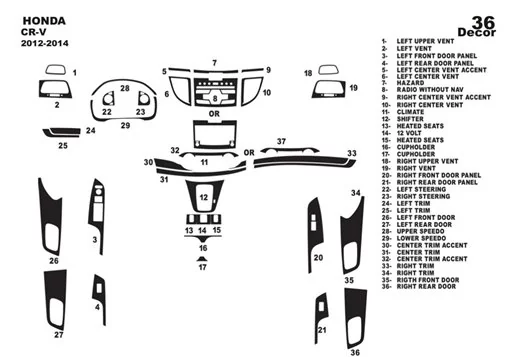 Honda CR-V Mk4 2012-2014 Kit la décoration du tableau de bord 36-Pièce - 1 - habillage decor de tableau de bord