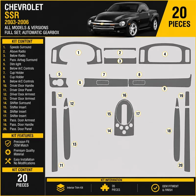 Chevrolet SSR 2003-2006 kit complet kit décoration intérieure tableau de bord