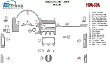 Honda Fit 2007-2008 Ensemble Complet BD Kit la décoration du tableau de bord - 1 - habillage decor de tableau de bord