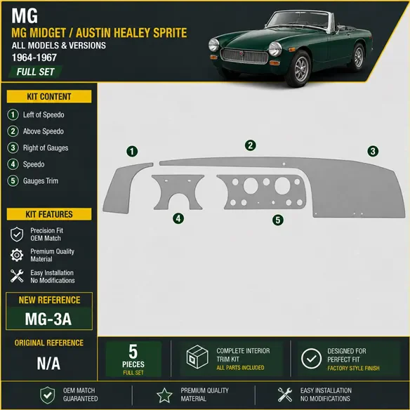 MG Midget/Austin Healey Sprite 1964-1967 kit complet kit décoration intérieure tableau de bord