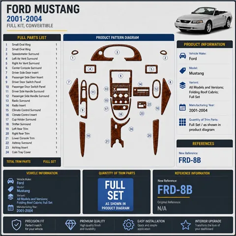 Ford Mustang 2001-2004 Folding roof-Cabrio, kit complet kit décoration intérieure tableau de bord