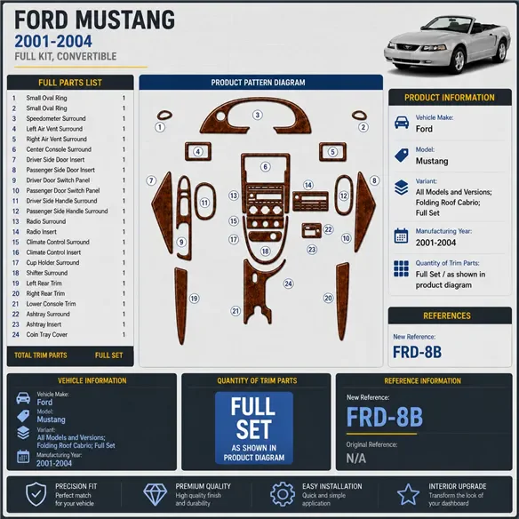 Ford Mustang 2001-2004 Folding roof-Cabrio, kit complet kit décoration intérieure tableau de bord