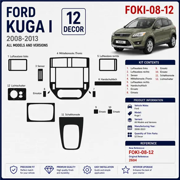 Ford Kuga I 2008-2013 3D kit décoration intérieure tableau de bord 12 pièces