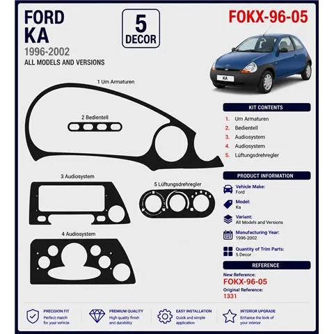 Ford Ka 1996-2002 3D kit décoration intérieure tableau de bord 5 pièces 2
