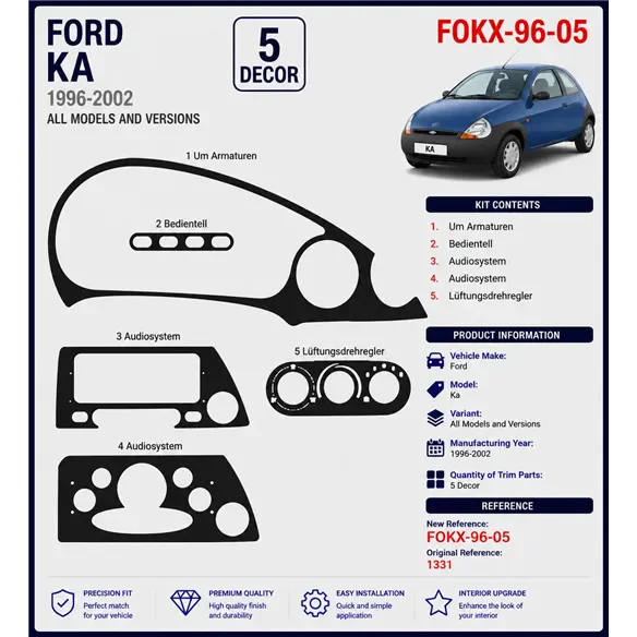 Ford Ka 1996-2002 3D kit décoration intérieure tableau de bord 5 pièces