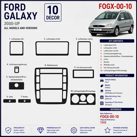 Ford Galaxi 2000 - à aujourd’hui 3D kit décoration intérieure tableau de bord 10 pièces 2