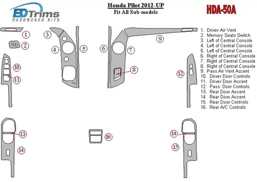 Honda Pilot 2012-UP BD Kit la décoration du tableau de bord - 1 - habillage decor de tableau de bord