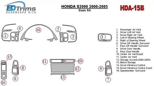 Honda S2000 2000-2005 Paquet de base BD Kit la décoration du tableau de bord - 1 - habillage decor de tableau de bord