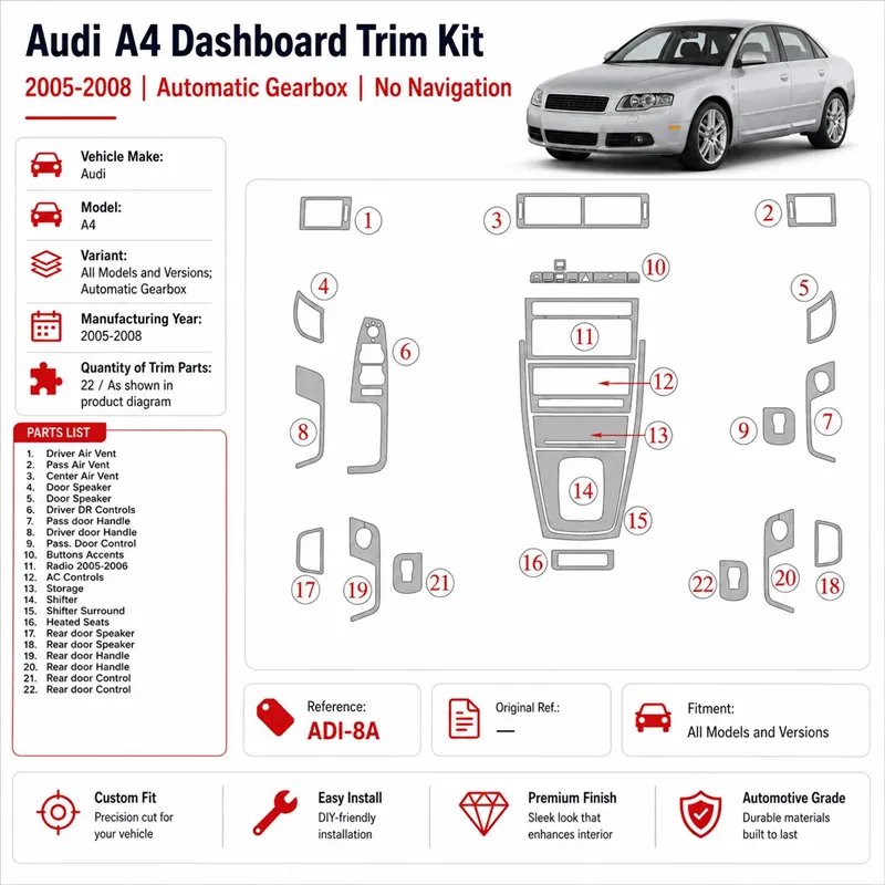 Audi A4 2005-2008 boîte automatique kit décoration intérieure tableau de bord