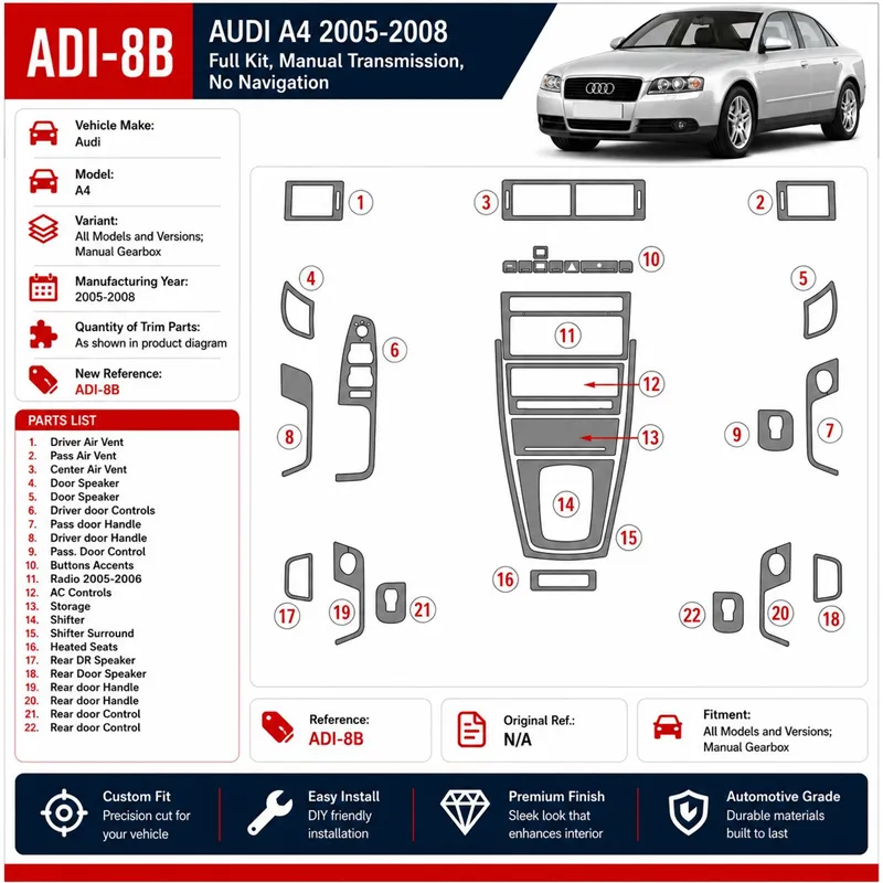 Audi A4 2005-2008 manuel kit décoration intérieure tableau de bord