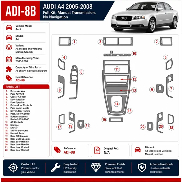 Audi A4 2005-2008 manuel kit décoration intérieure tableau de bord