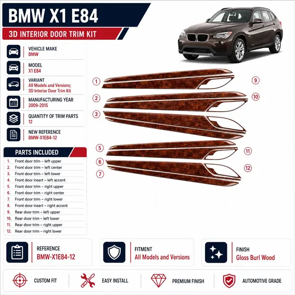 BMW X1 E84 2009-2015 3D intérieur porte kit de décoration décor de tableau de bord 12 pièces