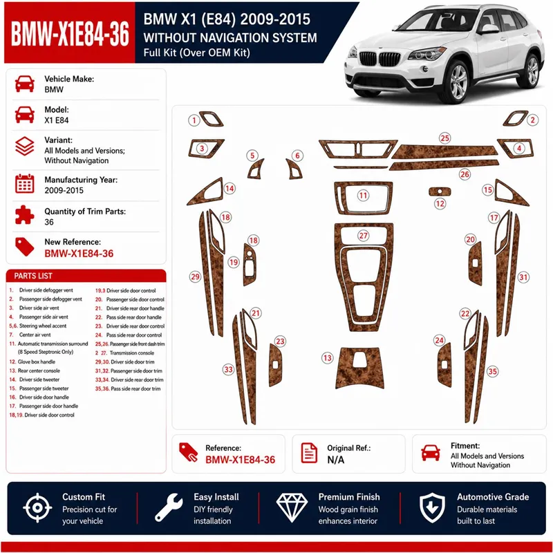 BMW X1 E84 2009-2015 sans Navigation kit décoration intérieure tableau de bord Kit 36 pièces