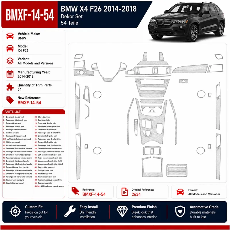 BMW X4 F26 2014-2018 3D kit décoration intérieure tableau de bord 54 pièces