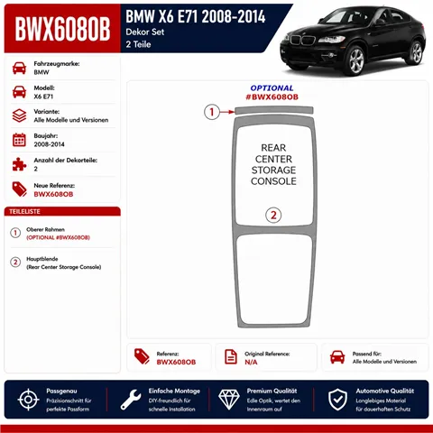 BMW X6 E71 2008-2014 3D kit décoration intérieure tableau de bord 2 pièces