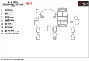 Hyundai Accent 2000-2000 Ensemble Complet, 18 Parts set BD Kit la décoration du tableau de bord - 1