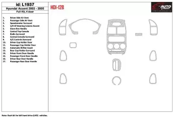 Hyundai Accent 2003-2005 Ensemble Complet, 15 Parts set BD Décoration de tableau de bord