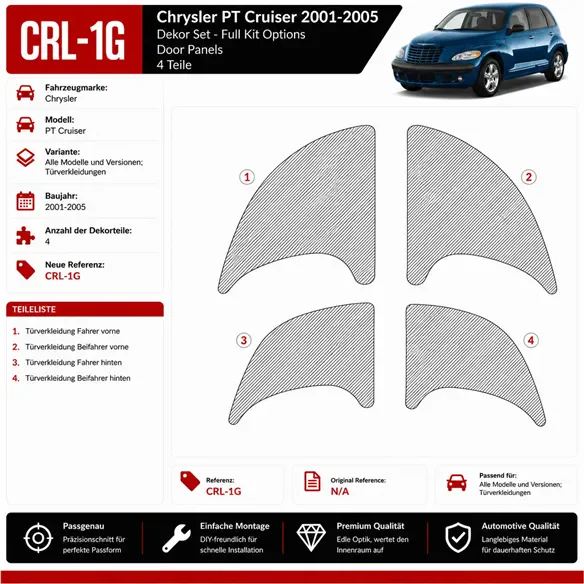 Chrysler PT Cruiser 2001-2005 porte panels, 4 pièces kit décoration intérieure tableau de bord