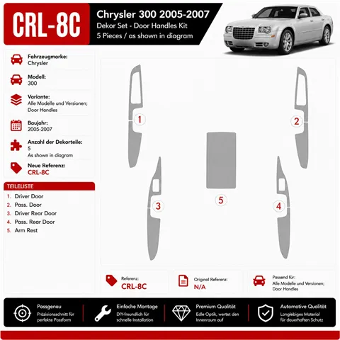 Chrysler 300 2005-2007 porte Handles kit décoration intérieure tableau de bord