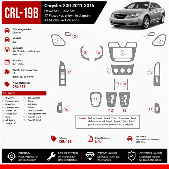 Chrysler 200 2011 - à aujourd’hui kit de base kit décoration intérieure tableau de bord