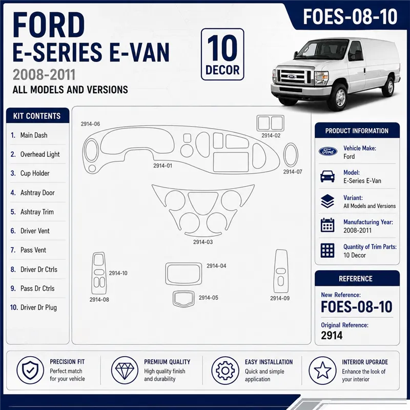 Ford E-Series E-Van 2008-2011 kit décoration intérieure tableau de bord 10 pièces